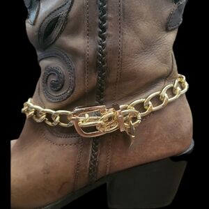 Western Cowboy Boots Jewelry Gold Chain With Buckle Southwestern